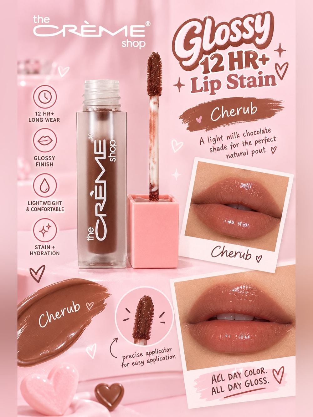 The Crème Shop Glossy 12 Hr Lip Stain- Cherub